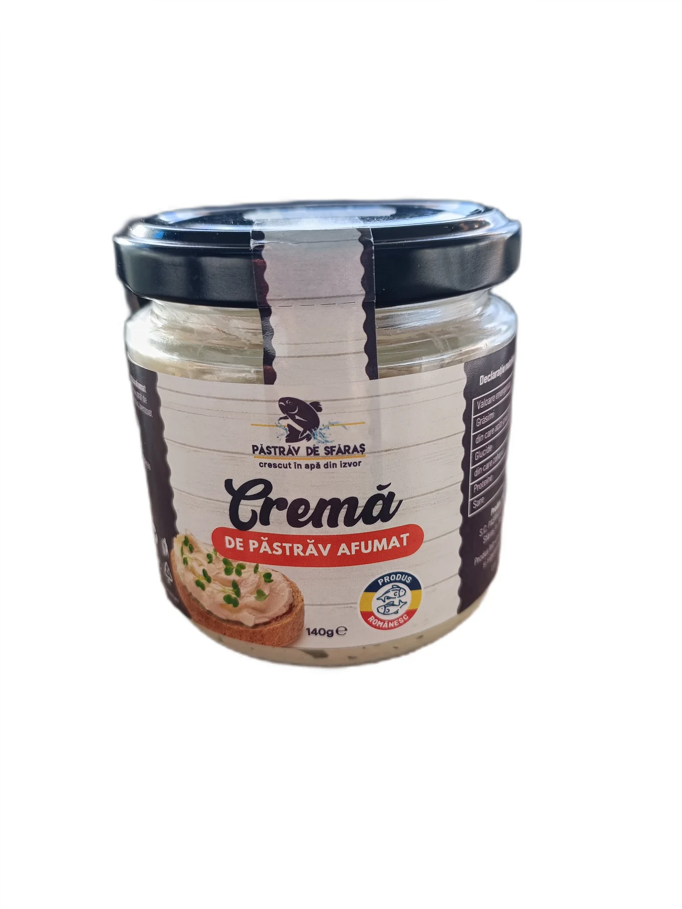 Borcan de 140 g cu cremă de păstrăv afumat